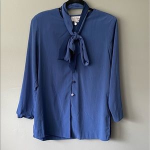 Vintage 1980's Blue S.G. Sport Collection Blouse with Matching Scarf